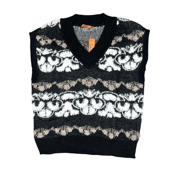 Belldini Black, White & Mocha Patterned Sleeveless Knit Sweater Vest - Size Medi - Picture 14 of 16